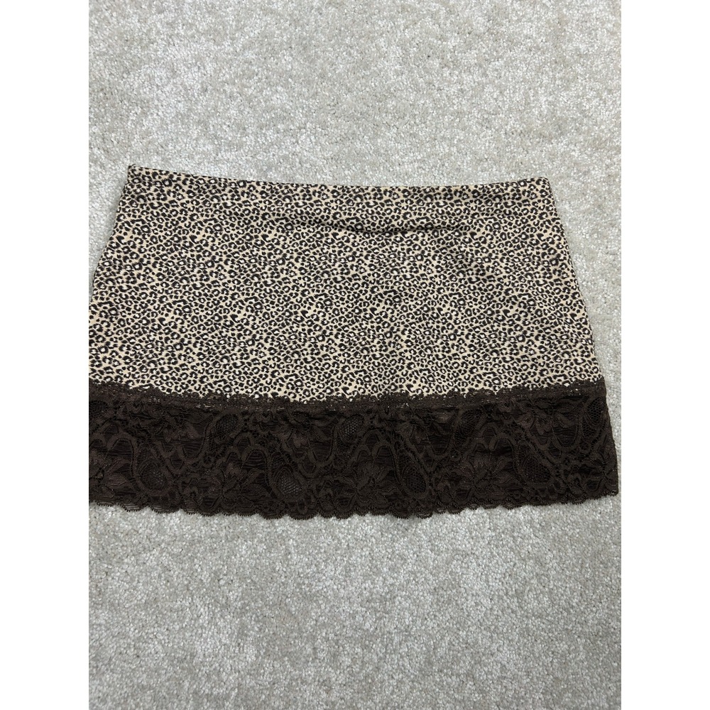 Flexees Leopard Print Lace Trim Shapewear Skirt Slip M Brown Animal Print 4019
